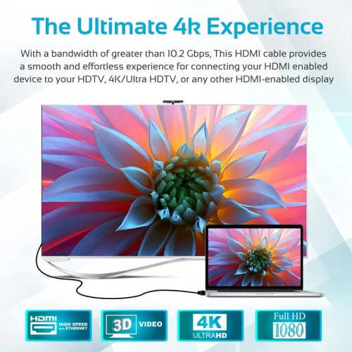 Promate ProLink4K2 HD-MI to HD-MI Cable 4K/60Hz (V2.0), 48bit/px, Gold Plated 1.5m,3.0m,5.0m