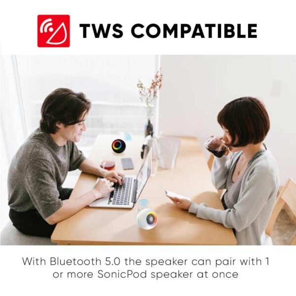 SonicGear Sonic Pod TWS Wireless Bluetooth 5.0 Mini Portable Speaker| Premium Sound App Control RGB Lighting