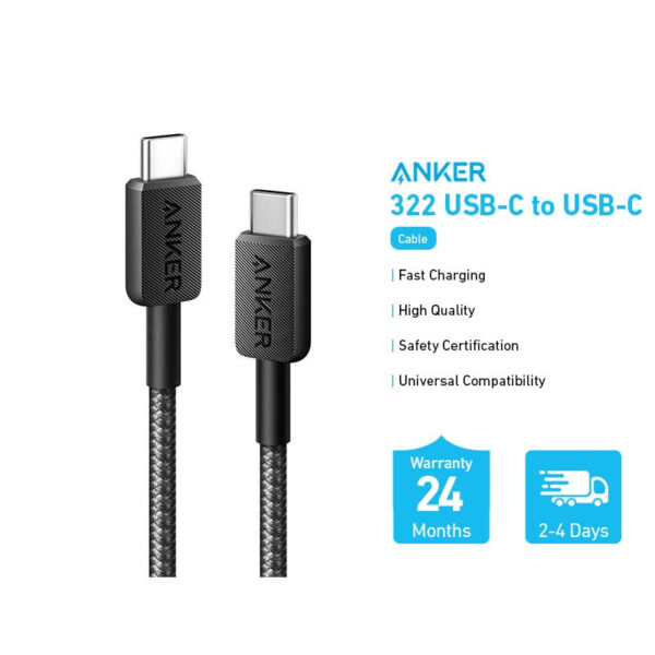 Anker 322 3ft / 6ft USB-C to USB-C Cable (3ft / 6ft Braided) - Black/White