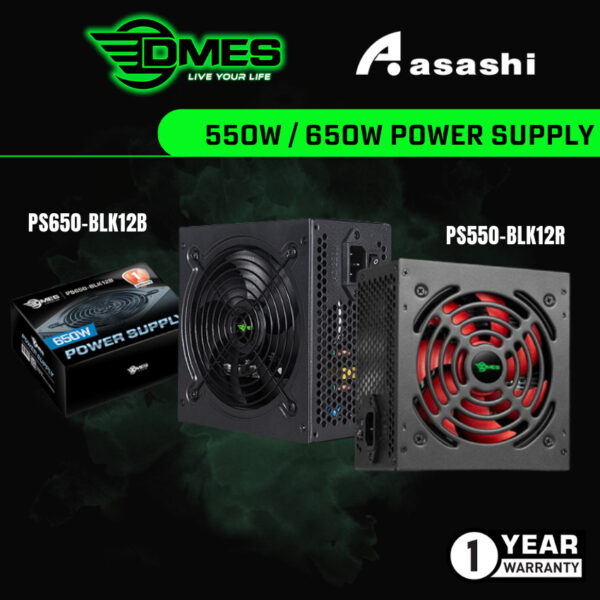 DMES 550w / 650W Power Supply with 12cm Fan PS550-BLK12R PS650-BLK12B diy