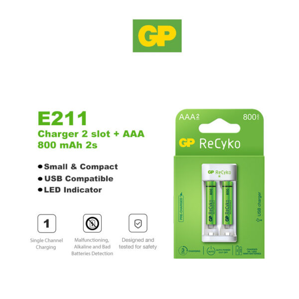 GP Recyko Charger Rechargeable E211 800mah 2100mah Rechargeable Battery