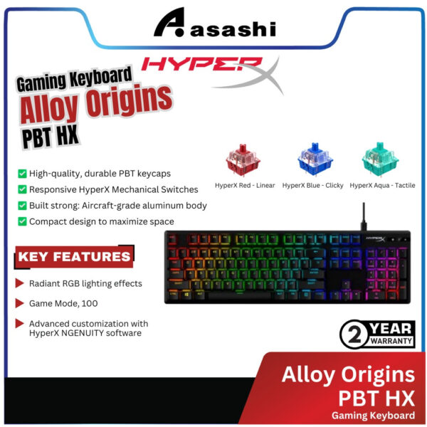 HyperX Alloy Origins PBT HX Gaming Keyboard-US ( Red - Linear / Aqua - Tactile / Blue - Clicky )