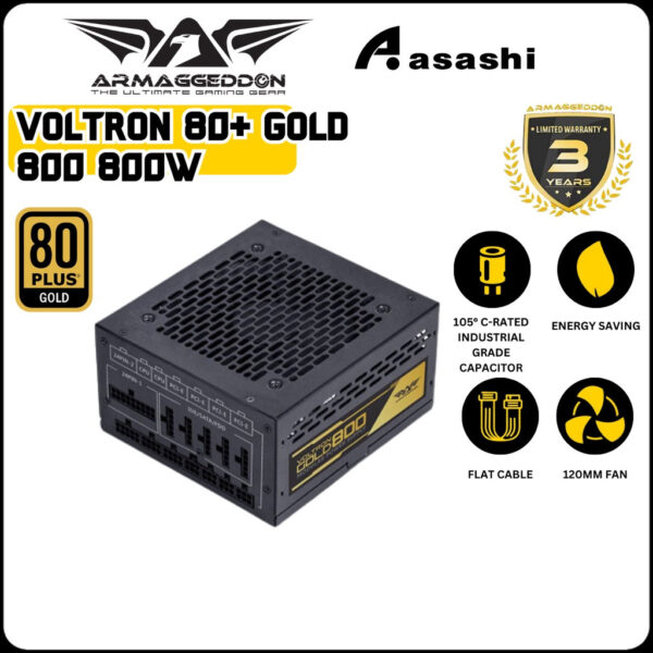 Armaggeddon Voltron 80+ Gold 500 500W / Voltron 80+ Gold 600 / Voltron 80+ Gold 800 Flat Cable, Non-Modular Power Supply