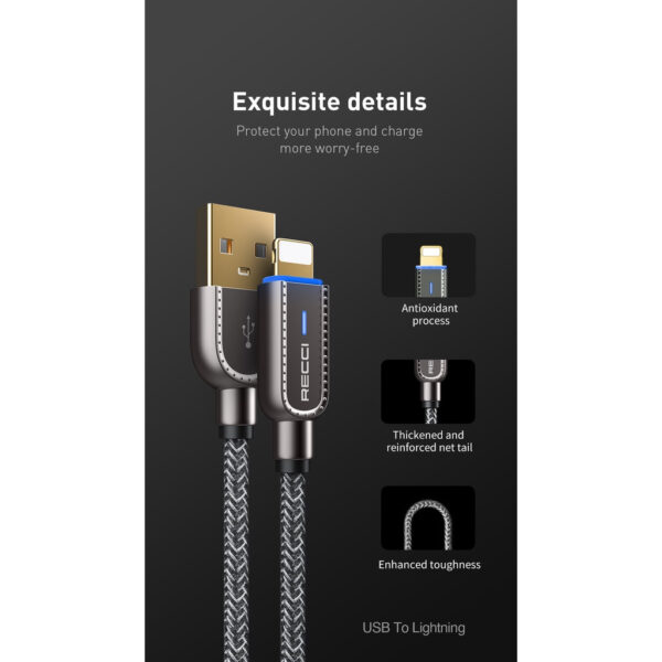 Recci 02C / 02CL / 02L / 02M Smart Power-Off Type-C / L*ng / Micro USB Fast Charging Cable with LED 1m