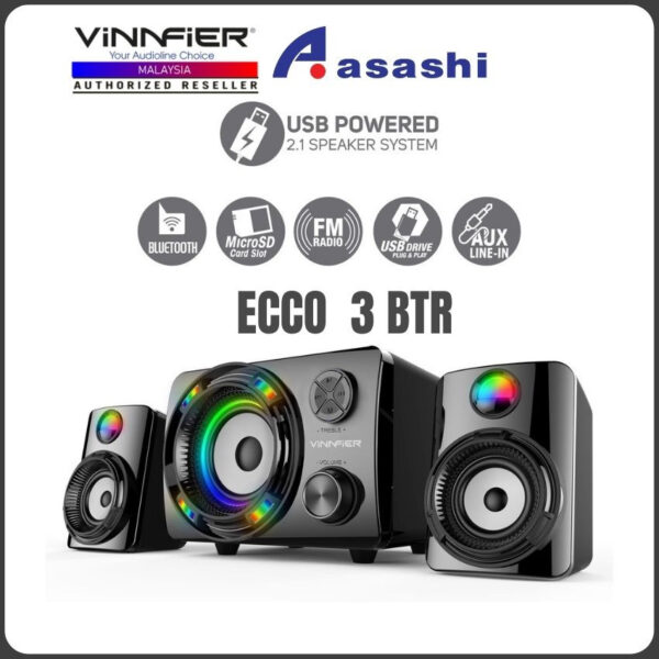 Vinnfier ECCO 3 BTU Bluetooth Speaker System 7 Color Pulsating LED Lights with FM Radio Micro SD card and USB Slot