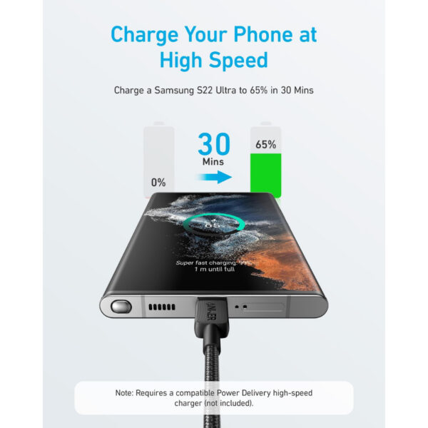 Anker 322 3ft / 6ft USB-C to USB-C Cable (3ft / 6ft Braided) - Black/White