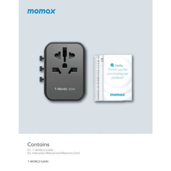 Momax 1-World PD35W 5 ports + AC Travel Adapter - Black / White (2Y) UA9