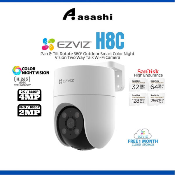 Ezviz H8C 2K⁺ 1440P Pan & Tilt Rotate 360° Outdoor Smart Color Night Vision Two Way Talk Wi-Fi Camera