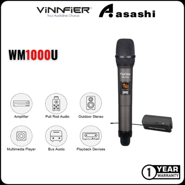 Vinnfier WM1000U Professional UHF Wireless Microphone with Audio WM 1000U