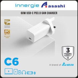 b7f11b55aa1fb9bafee7da3b570f3e67.jpeg Innergie C6 with PD 3.0 Charger USB-C Type C Fast Charger iPhone Samsung QC4.0 Power Adapter GaN Type-C Charger (60W)