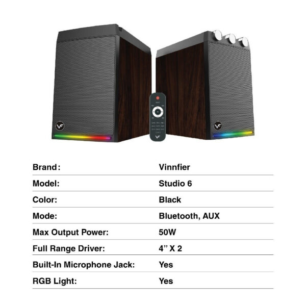 Vinnfier VF Studio 6 Bookshelf RGB Light Effect 100W 2.0 bluetooth speaker FM Radio Karaoke Audio Speaker