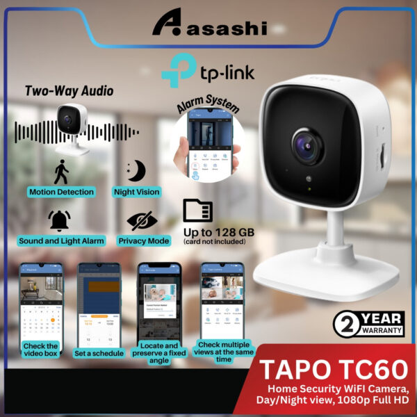 TP-Link Tapo TC60 Home Security WiFI Camera, Day/Night view, 1080p Full HD resolution, Micro SD card storage（Up to 128GB