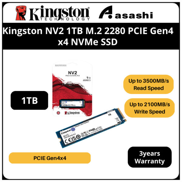 Kingston NV2 250GB / 500GB / 1TB / 2TB  M.2 2280 QLC PCIE Gen4 x4 NVMe SSD