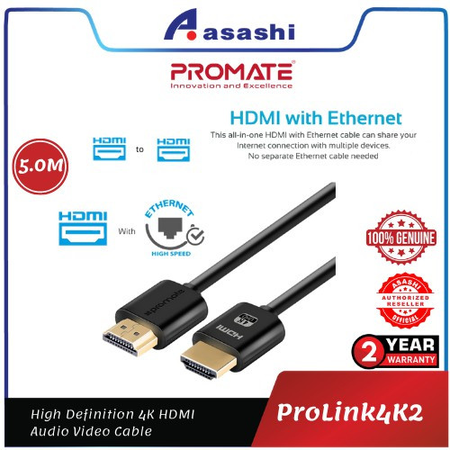 Promate ProLink4K2 HD-MI to HD-MI Cable 4K/60Hz (V2.0), 48bit/px, Gold Plated 1.5m,3.0m,5.0m