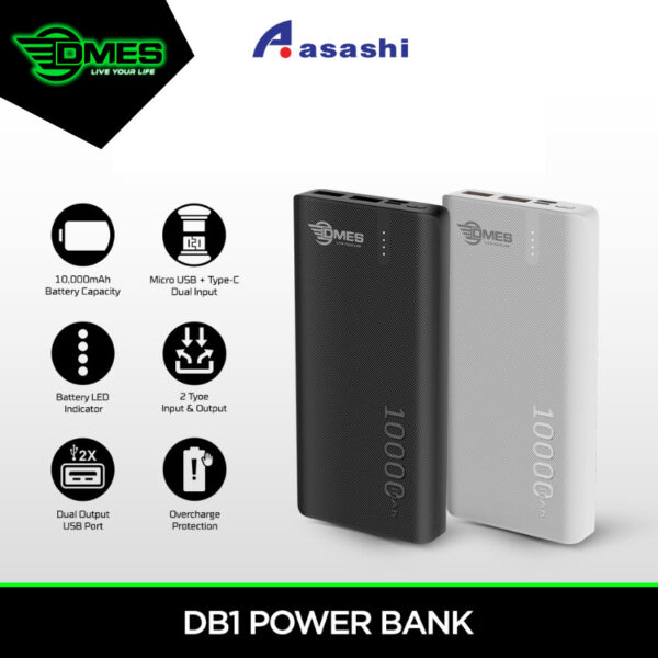 DMES DB1 2.4A 10000mAh DB2 2.4A 20000mAh Type C and Micro USB Input Fast Charging Powerbank with Over Charge Protection
