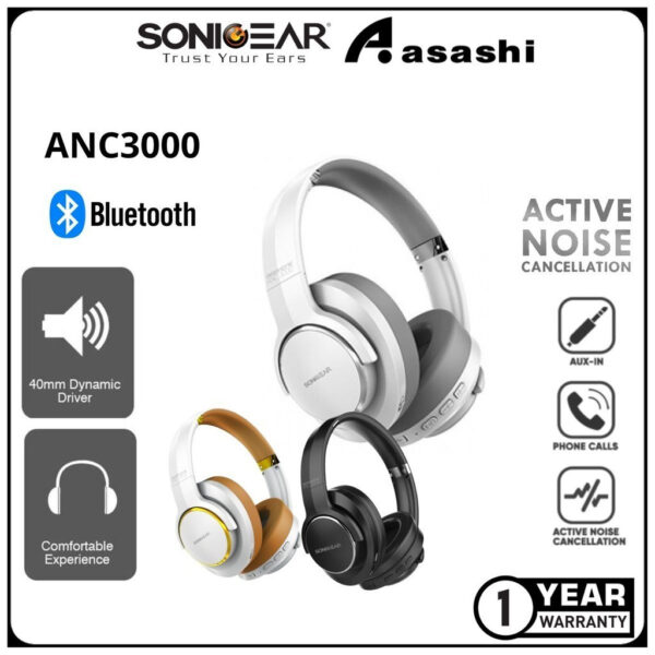 SonicGear ANC3000 Active Noise Cancellation Bluetooth Headphones