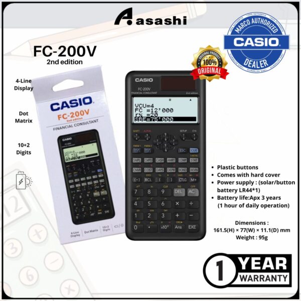 casio fc-200v (1) Casio FC-200V 2 / FC-200v2 Financial Calculator with 2 way power