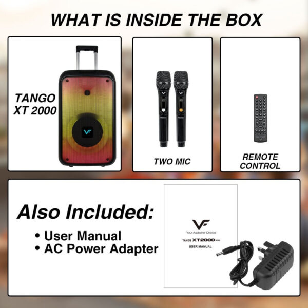 Vinnfier FlipGear Tango XT2000 WMU 500W Bluetooth Speaker HI-FI Audio Karaoke PartyBox Speaker with 2 Wireless Mic Audio