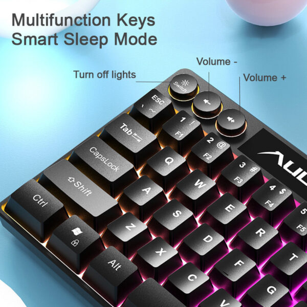 AULA F3061 61Keys Wired RGB Gaming Keyboard Membrane Keyboard USB Interface to Connect Computer/Notebook Mobile Phone Gr