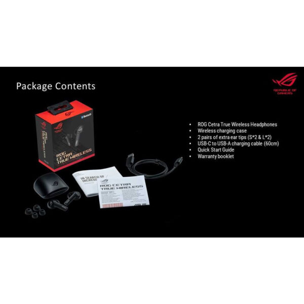 ASUS ROG CETRA TRUE WIRELESS TWS Gaming Headphones with Low-latency, IPX4, ANC, 27hour battery
