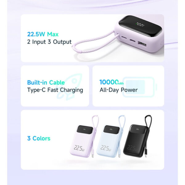 Mcdodo MC-324 / MC-325 (TYPE-C/L) 22.5W PD+QC 10000mAH Power Bank Build-in Cable With Digital Display For Type-C / L