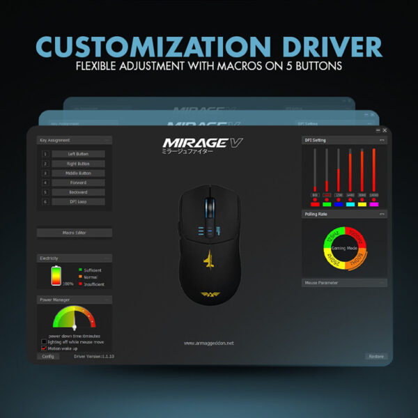 Armaggeddon Mirage V Bluetooth 5.0 Wireless 2.4G Rechargeable 10000 CPI Gaming Mouse
