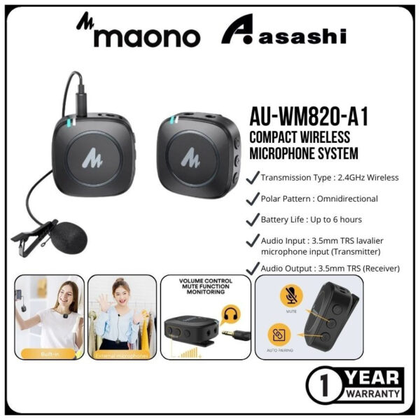 Maono AU-WM820 2.4G Wireless Lavalier Microphone / AU-WM820-A2 / AU-WM820-A1