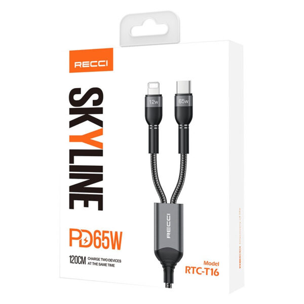 Recci T16 PD 65W 2 in 1 Type-C to Type-C + Lightning Cable 1.2M