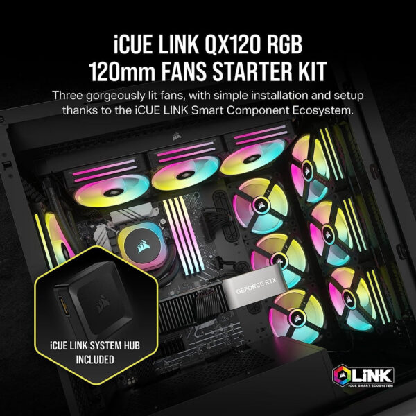 Corsair iCUE LINK QX120 RGB 3-in-1 120mm PWM Fan w/ iCUE LINK Hub