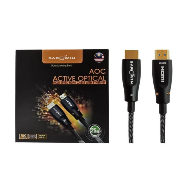 SAROWIN HDMI Fiber Optic 8K UltraHD HDMI 2.1 (15m/20m/25m/30m) with Shell Nylon Braided Fuel Line for TV Computer Laptop
