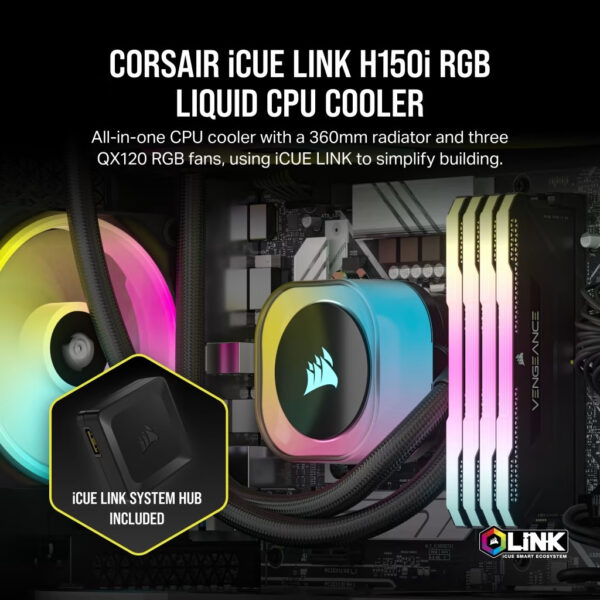 Corsair iCUE LINK H100i RGB 240mm | H150i RGB 360mm Liquid CPU Cooler w/ iCUE LINK System Hub