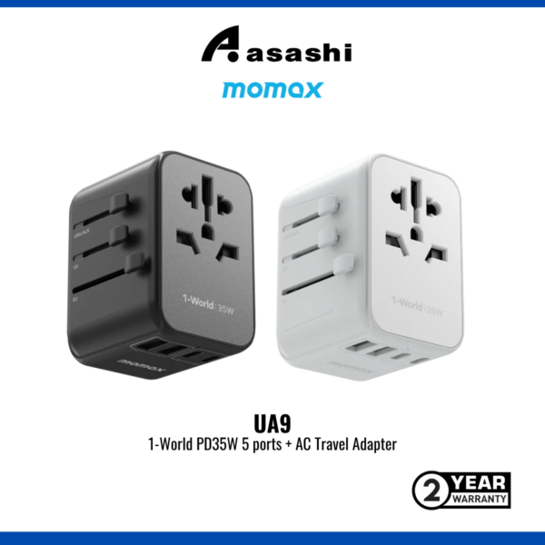 Momax 1-World PD35W 5 ports + AC Travel Adapter - Black / White (2Y) UA9