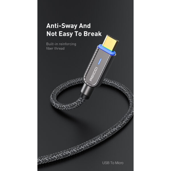 Recci 02C / 02CL / 02L / 02M Smart Power-Off Type-C / L*ng / Micro USB Fast Charging Cable with LED 1m