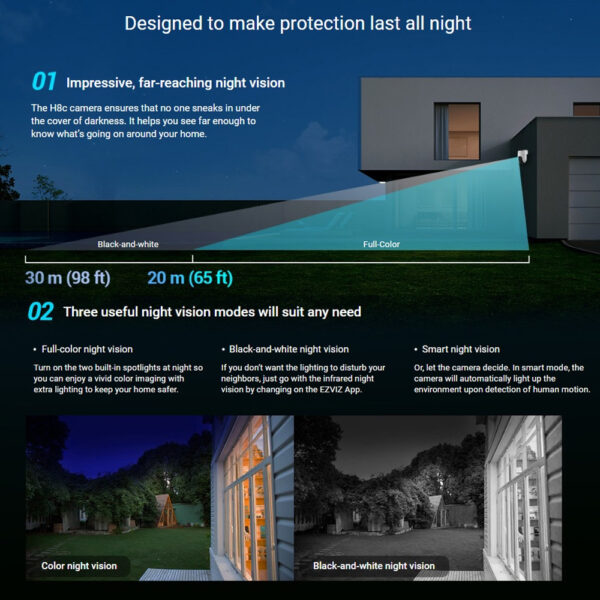 Ezviz H8C 2K⁺ 1440P Pan & Tilt Rotate 360° Outdoor Smart Color Night Vision Two Way Talk Wi-Fi Camera