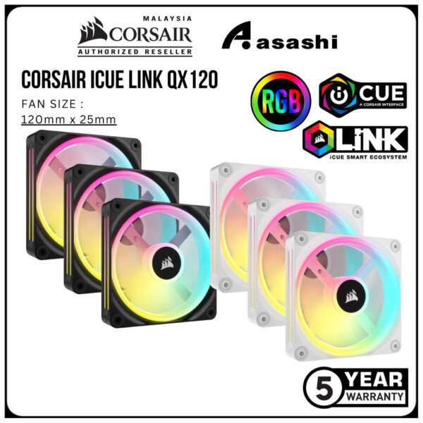 Corsair iCUE LINK QX120 RGB 3-in-1 120mm PWM Fan w/ iCUE LINK Hub