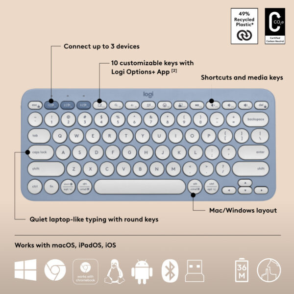 Logitech Pebble 2 Combo , Wireless Keyboard and Mouse, Quiet and Portable, Customizable, Logi Bolt, Bluetooth