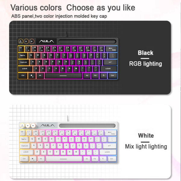 AULA F3061 61Keys Wired RGB Gaming Keyboard Membrane Keyboard USB Interface to Connect Computer/Notebook Mobile Phone Gr