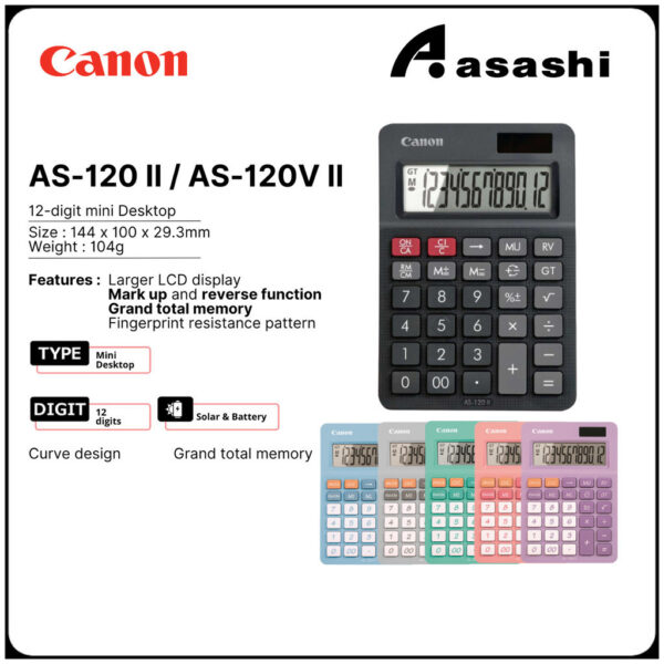 CANON AS-120V | NEW AS-120V II  DESKTOP (12 Digits) CALCULATOR 100% Original  (1 year warranty)