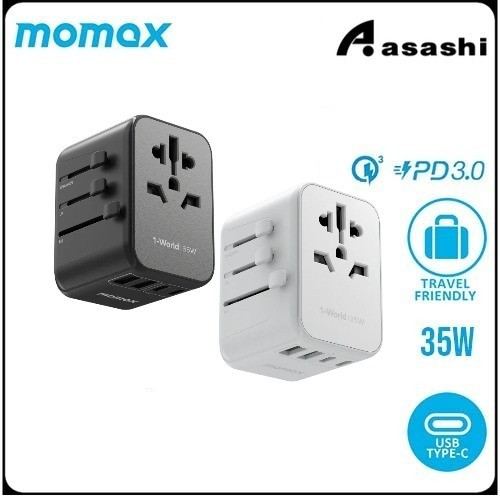 Momax 1-World PD35W 5 ports + AC Travel Adapter - Black / White (2Y) UA9