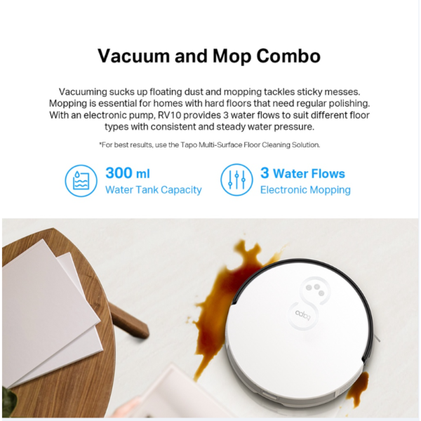 f4f04fdc71fadd22a43b0485191cda64-1.png TP-Link Tapo RV10 Smart Robot Vacuum Cleaner & Wet/Dry 2 in 1 Mopping Sweeping And Strong Power Suction
