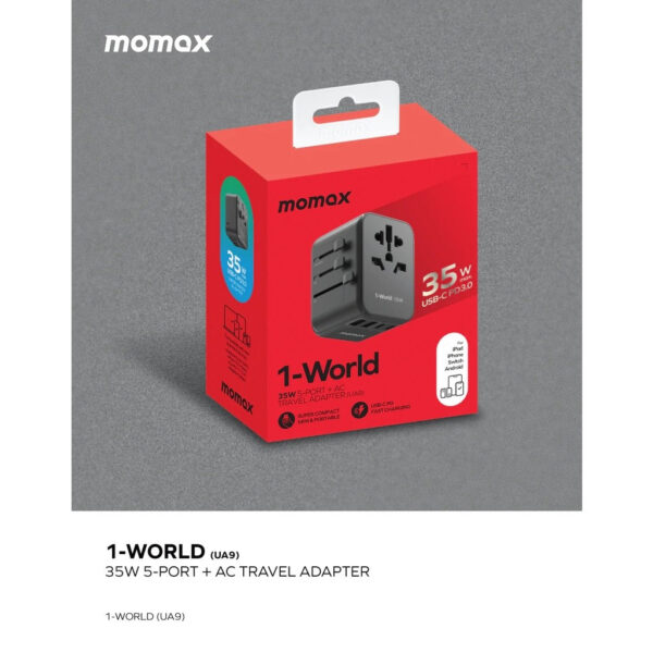 Momax 1-World PD35W 5 ports + AC Travel Adapter - Black / White (2Y) UA9
