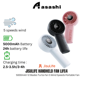Jisulife Life4 Handheld Fan 5000mAh 12 Blades Turbo fan 5 Wind Speeds Portable Fan With Digital Display Powerful Wind