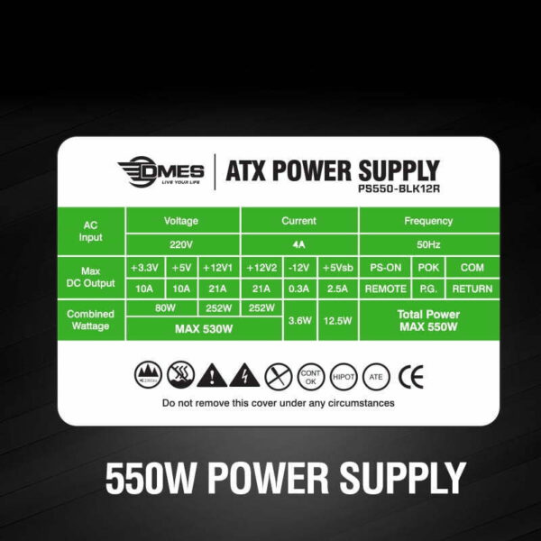 DMES 550w / 650W Power Supply with 12cm Fan PS550-BLK12R PS650-BLK12B diy
