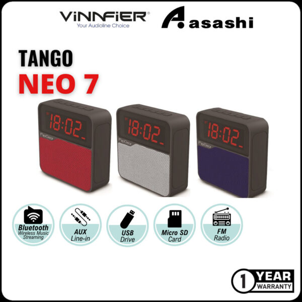 Vinnfier FlipGear Tango Neo7 / Neo 7 Bluetooth AlarmClock Speaker with FM Radio USB Drive Micro SD Card Slot Aux Line In