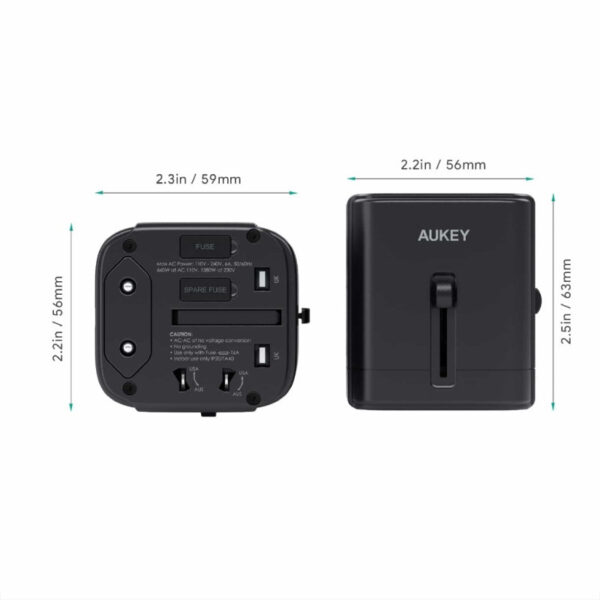 AUKEY PA-TA01 PA-TA04 Universal Travel Adapter With USB-C and USB-A Ports - Black/White (AUKEY MALAYSIA)