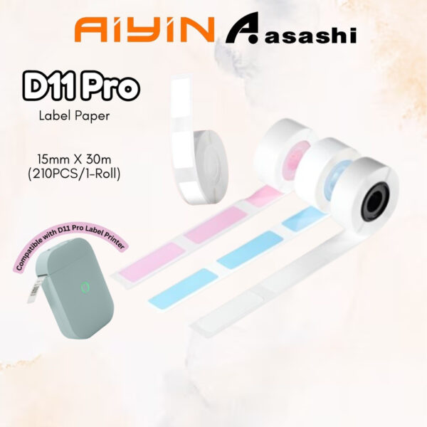 178b0ded4ab53ffb3178629505d51882.jpeg Aiyin D11 Pro Label Paper 15mm X 30m. (210PCS)(1 Roll) / 15mm X 40mm (Transparent)