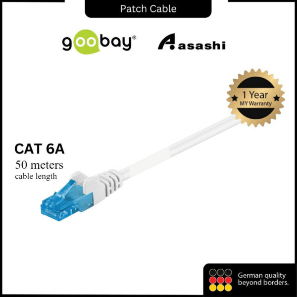 Goobay CAT 6A Patch Cable, LAN Cable U/UTP RJ45 (LSZH) - White - 10M, 15M, 20M, 30M, 50M (White)