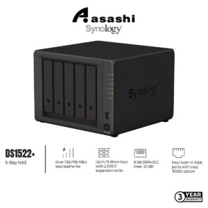 256c6015396811ad249e9a6fad6d7927.jpeg Synology DS1522+ 5-Bay NAS (AMD Ryzen R1600 2.6Ghz *up to 3.1Ghz, 8GB DDR4,4 x GbE)