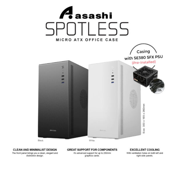 Slevcase Spotless Micro ATX Office Case with SE380 Power Supply