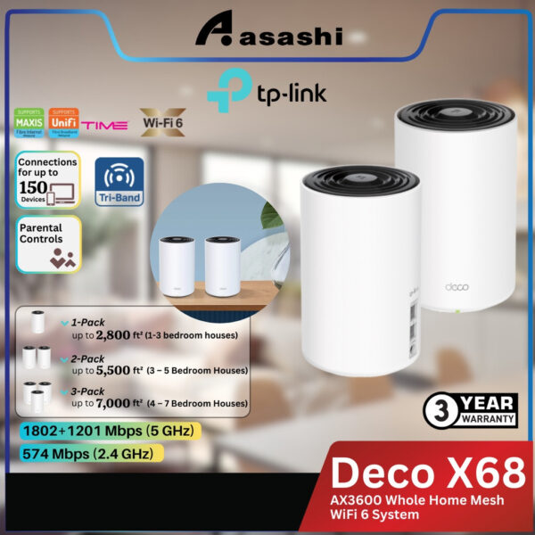 Tp-Link Deco X68 2 Packs / 3 Packs AX3600 Whole Home Mesh WiFi 6 System